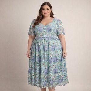 Jessakae Flower Waltz Dress Womens Size XXL Pastel Floral Lace Sweetheart NWT